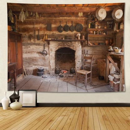 7x5ft Rustic Kitchen Backdrop Rustic Old Rural Farmhouse Interior Homestead Western Antique Inn Restaurant Room Fireplace Background Kids Adults Portrait Photo Studio Props - size: 7x5FT