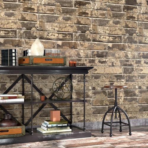 Wallercity Vintage Light Brown Brick Wallpaper Peel and Stick Stone Wallpaper Sefl Adhesve Waterproof Rock Contact Paper for Walls Backdrop Faux Brick Wall Paper for Fireplace Kitchen 15.8''x315'' - color: Light Brown, size: 15.8" x 315"