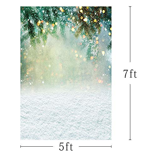 5x7ft White Snow Photo Studio Background Winter Christmas Snowflake Landscape Green Leaves Bokeh Photography Backdrops Props