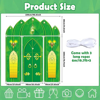 4PCS Green Castle Door Cover Party Decorations Green Castle Photography Background Fairytale Wonderland Door Hanging Porch Sign Banner for Birthday Princess Halloween Holiday Photo Prop Party Decor