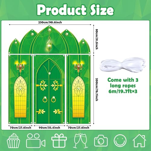 4PCS Green Castle Door Cover Party Decorations Green Castle Photography Background Fairytale Wonderland Door Hanging Porch Sign Banner for Birthday Princess Halloween Holiday Photo Prop Party Decor