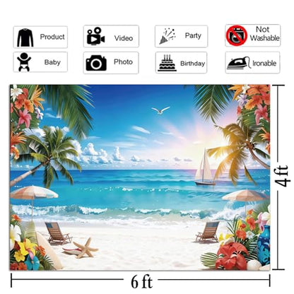 Summer Tropical Seaside Beach Holiday Birthday Wedding Theme Party Photography Background Beautiful Landscape Photo Backdrop Banner Travel and Surf Decorations Studio Props 6x4ft