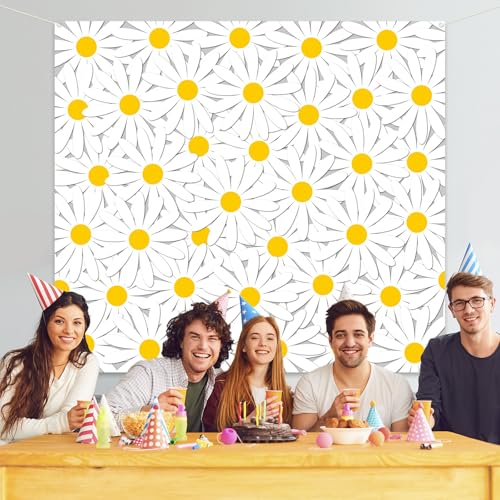 Wiooffen Daisy Party Backdrop Spring Groovy Boho Birthday Decorations Daisy Flower Backdrop Photography Background Spring Floral Banner for Women Girls Birthday Party Wedding Baby Shower Photo Props