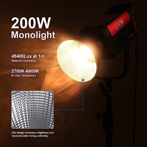GVM 200W LED Video Light with Lantern Softbox, SD200B Continuous Lighting Kit with Bluetooth Mesh Network/DMX Control, 2700K-6800K Studio Light Photography Lighting Kit, 45400lux/1m, 12 Scene Effects - size: Sd200b-set2