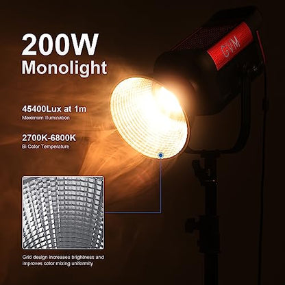 GVM 200W LED Video Light with Lantern Softbox, SD200B Continuous Lighting Kit with Bluetooth Mesh Network/DMX Control, 2700K-6800K Studio Light Photography Lighting Kit, 45400lux/1m, 12 Scene Effects - size: Sd200b-set2