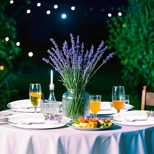 50 Pcs Lilac Oval Paper Plates Large 10" x 12" Purple Floral Plates Disposable Heavy Duty Dinner Serving Platters for Spring Summer Purple Party Supplies Baby Shower Wedding Flower Party Decorations - style: 50Pcs Lilac Oval Plates
