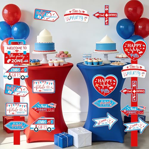20PCS Ambulance Birthday Decorations Signs Emergency Vehicle Nurse Party Supplies Directional Sign for Hospital Doctor Nurses Graduation Party Supplies Wedding Photo Booth Props - style: Ambulance
