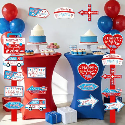 20PCS Ambulance Birthday Decorations Signs Emergency Vehicle Nurse Party Supplies Directional Sign for Hospital Doctor Nurses Graduation Party Supplies Wedding Photo Booth Props - style: Ambulance