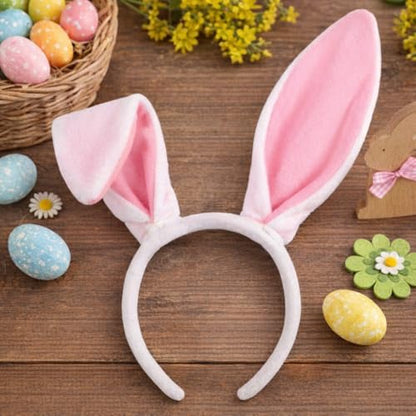 WOVOWOVO Bunny Ears Headbands White Rabbit Ears Soft Plush, Bunny Costume Accessory for Halloween Easter Cosplay, 1 Pack