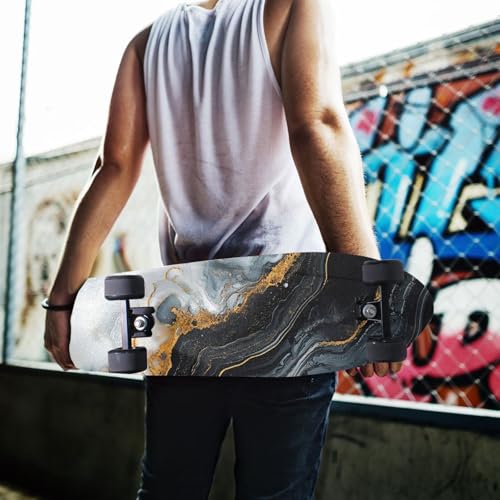 STAYTOP Black Gold Marble Texture Skateboard Grip Tape Sheet 44x10inch,Non Slip Waterproof Sandpaper Scooter Grip Tape Longboard Griptape - size: M：44.1x10.1inch