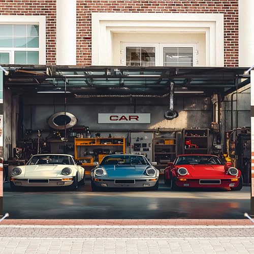 Nuxovilar Vintage Garage Classic Car Backdrop Polyester 90.55x70.86 Inches Photo Backdrop for Photography Car Enthusiast Man Cave Decor - color: DE00116