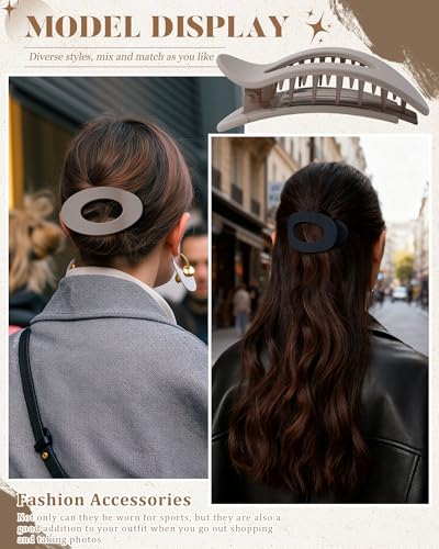 AWAYTR Flat Hair Clips For Women 4.33" Lay Flat Claw Clip for Hair 6Pcs Round Large Hair Claw Clips (Matte - Brown Series) - color: Matte - Brown Series