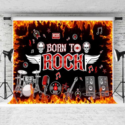 Born to Rock Backdrop, 5x3ft, 1950s Rock 'n' Roll Flame Photography Background Theme Party Supplies Birthday Decor Banner Photo Booth Props - size: 5x3