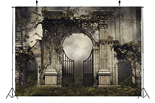 8x6ft Fabric Fairy Tale Backdrop Gothic Dark Gate Cartoon Pictures Tapestry Scene Setter Photoshoot Props Easter Garden Party Birthday Party Video Wedding Decorations Baby Shower Poster - size: 8x6FT