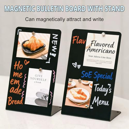 2 Pack Desk Magnetic Bulletin Board Metal Tabletop Memo Souvenir/Photos Display Board Magnet Display Stand for Home School Kitchen Office (2, Black, S) - color: Black, size: S