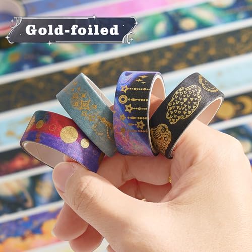 Gold Foil Washi Tape Set 30 Rolls,Celestial Decorative Masking Tape for Junk Journal, Journaling & Scrapbook Supplies, DIY Crafting Supplies - style: Galaxy