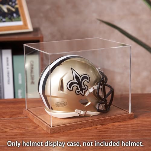 LITY Mini Helmet Display Case, No Assembly Required Acrylic Clear 1/2 Football Baseball Helmet Showcase, Solid Wood Base UV Protection Souvenirs and Collectibles Box, Ideal Gift for Sports Enthusiast - size: 1 Pack Mini Helmet