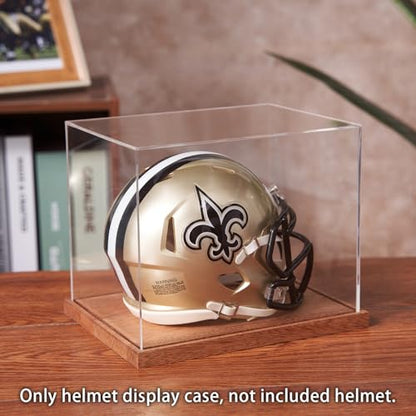 LITY Mini Helmet Display Case, No Assembly Required Acrylic Clear 1/2 Football Baseball Helmet Showcase, Solid Wood Base UV Protection Souvenirs and Collectibles Box, Ideal Gift for Sports Enthusiast - size: 1 Pack Mini Helmet