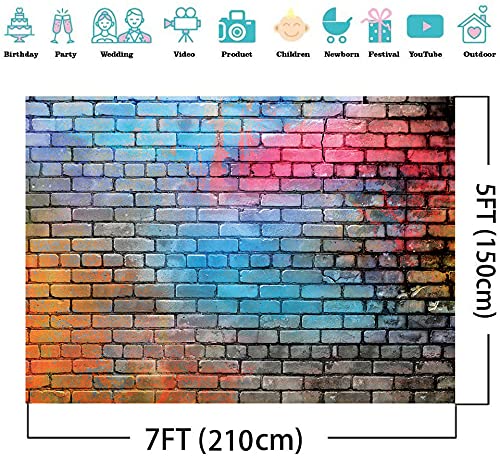 7X5FT Colorful Brick Wall Backdrop Photography Studio Props Photo Background DH-59 - size: 7X5FT