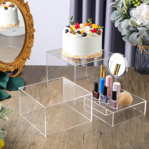 Bucherry 6 Pcs Acrylic Display Risers Acrylic Boxes Acrylic Display Nesting Cubes 5 Sided with Hollow Bottoms Display Stand Shelf for Cosmetics Food Collectibles Jewelry Figures Show (Clear) - color: Clear