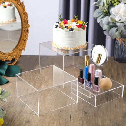 Bucherry 6 Pcs Acrylic Display Risers Acrylic Boxes Acrylic Display Nesting Cubes 5 Sided with Hollow Bottoms Display Stand Shelf for Cosmetics Food Collectibles Jewelry Figures Show (Clear) - color: Clear