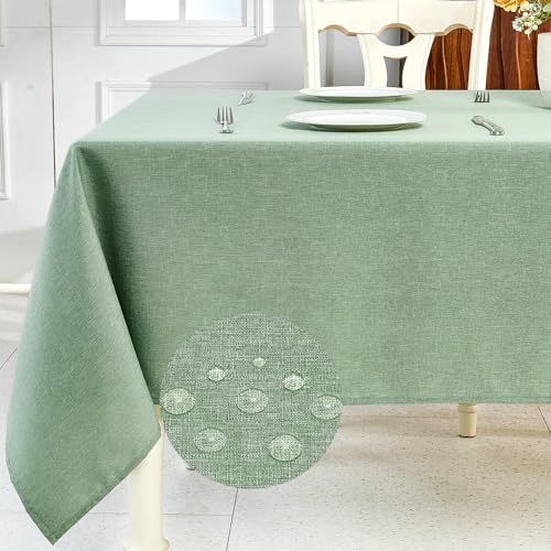 IVAPUPU Textured Linen Table Cloth for Rectangle Table - Sage Green Tablecloths Rectangular Waterproof Wrinkle Free Wipeable Dining Cover for Spring Wedding Birthday Kitchen Decor, 60 x 84 Inch - color: Sage Green, size: 84" x 60" (Rectangular)