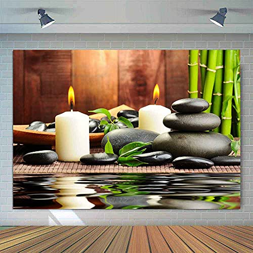 Meditation Relax Backdrop, Bamboo Zen Stone Candle Water Woodiness Floor, Dessert Table Banner Decoration Background Studio Photography Props 7x5ft BJQQPH327 - size: 7x5ft