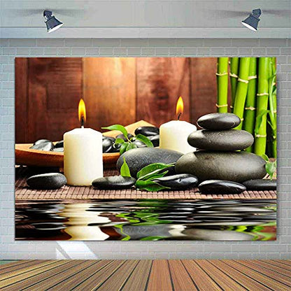 Meditation Relax Backdrop, Bamboo Zen Stone Candle Water Woodiness Floor, Dessert Table Banner Decoration Background Studio Photography Props 7x5ft BJQQPH327 - size: 7x5ft