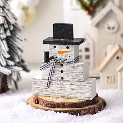Geelin 4 Pcs Snowman Decor Winter Table Decorations Christmas Tiered Tray Decor Winter Centerpiece Decorations Indoor Rustic Wooden Snowman Block Sign Gift for Home Table Kitchen Shelf - style: Snowman