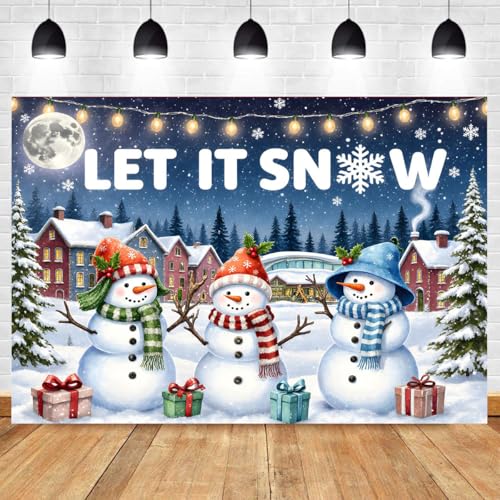 Christmas Let It Snow Backdrop 7x5FT Merry Christmas Winter Wonderland Photography Background for Winter Christmas Decorations Snowman Xmas Holiday Banner - color: White/Blue/Green