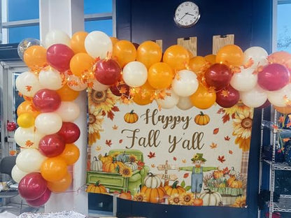 Mocsicka Happy Fall Y'all Backdrop Fall Party Background Banner Pumpkin Patch Maple Leaves Autumn Harvest Thanksgiving Decorations Banner Photo Booth (10x8ft) - size: 10x8ft