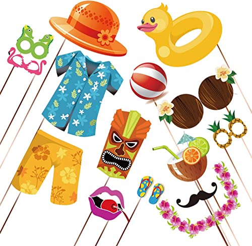 Oarkive 38pcs Luau Photo Booth Props - Paper Material - Party Photobooth Props - Beach Party - Coastal Theme - Decorative Cutout