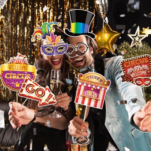 Carnival Photo Booth Props, Konsait 30Pcs Circus Carnival Photo Props - Carnival Theme Party Decorations Selfie Picture Props, Circus Photo Booth Props Party Favors