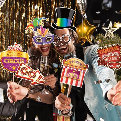 Carnival Photo Booth Props, Konsait 30Pcs Circus Carnival Photo Props - Carnival Theme Party Decorations Selfie Picture Props, Circus Photo Booth Props Party Favors