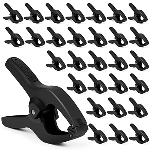 ACOSEA Small Spring Clamps 3.5 inch 30 Pack,Plastic Mini Clips,Heavy Duty for crafts,Woodworking,Backdrop & Photography Studios(Black)