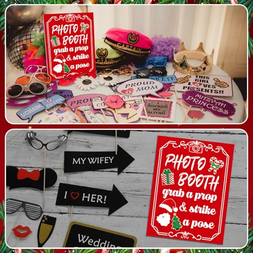 Briwooody Photo Booth Sign with Stand Retro Background Table for Christmas Indoor and Outdoor Party Theme Event Photography Props Desktop Decoration Supplies - style: Christmas