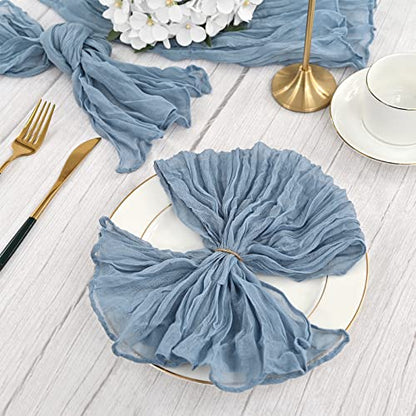 Gauze Cheesecloth Napkins Set of 24, 20 x 20 Inch Rustic Boho Dinner Napkins Wrinkled Rustic Linen Napkins for Wedding,Dinner,Family Everyday Use/Parties(Dusty Blue) - color: Dusty Blue, size: 20" x 20" (Set of 24)