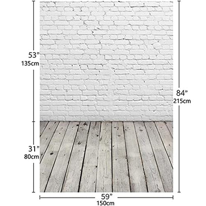 Allenjoy Fabric 5x7FT White Brick Wall with Wooden Floor Photography Backdrop Photo Background Prop for Newborn Baby Photoshoot Photographer - size: 5 X 7 Ft