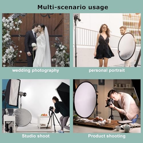 Reflector Photography 5-in-1, Portable Round Light Reflector Disc with Gold Silver White Black Diffuser, Durable & Water-Resistant for Portraits, Vlogging (24”/60cm) - size: 24 inch