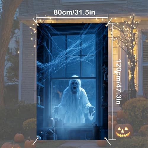 Nuxovilar Halloween Window Decorations, Screaming Ghost in Cobwebs Halloween Window Cover for Indoor, Party, Haunted House, 31.5x47.3 Inches - color: CU00911