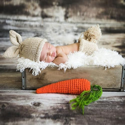 ForBaysy Newborn Photography Props Boy Girl Crochet Bunny Costume Set Baby Photo Shoot Outfits with Rabbit Ear Hat - color: Newborn Bunny Carrot Suit