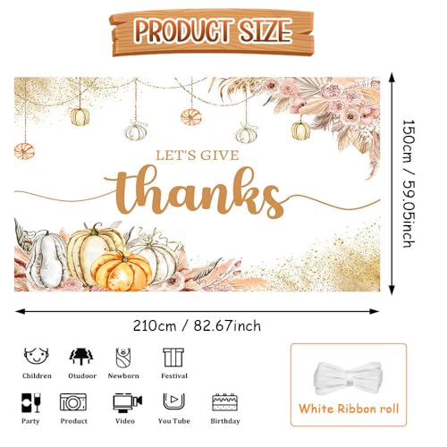 AIBIIN 7x5ft Let's Give Thanks Backdrop Happy Thanksgiving Party Background Boho Floral Pumpkins Friendsgiving Party Decorations Banner Photo Studio Props - size: 7x5ft