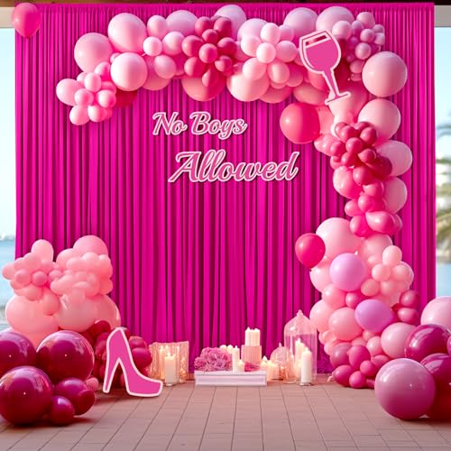 10ft x 7ft Hot Pink Backdrop Curtain for Parties Fuchsia Wrinkle Free Backdrop Drapes Panels for Baby Shower Birthday Photo Photography Polyester Fabric Background Decoration - color: Fuchsia, size: 10FTx7FT (W5'xH7', 2 Panels)