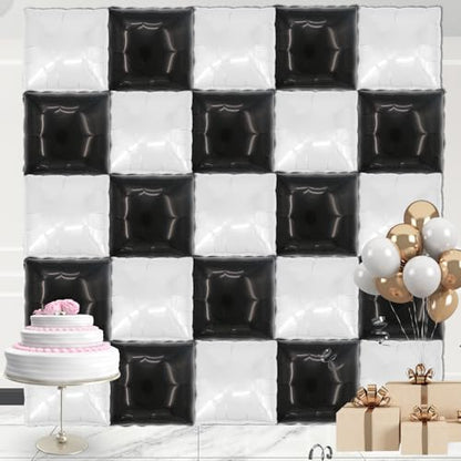 square aluminum foil Balloon Wall Backdrop, 25 pieces Black and White double-sided Balloon Arch Kit, suitable Racing theme parties anniversaries decorations - color: White.black