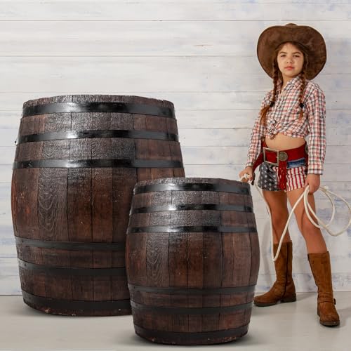 AceOrbit 2 Pcs Western Cowboy Party Decoration 40" H 30" H Wine Barrel Decor Pirate Party Decorations Large Cardboard Wine Barrel Wild West Cardboard Decoration Western Photo Booth Props Decor