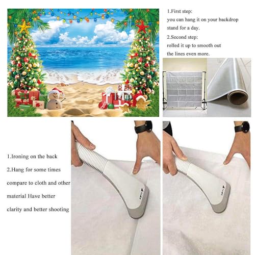 July Christmas Backdrop for Photography 10x8FT Summer Beach Christmas Tree Decorations Background Tropical Hawaiian Xmas Party Supplies Photo Props - size: 10x8FT