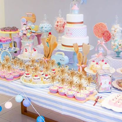 30 PCS Foil Firework Cupcake Toppers Happy Birthday Cake Toppers Star Sparkle Tinsel Flower Drink Stirrers Cocktail Fruit Toothpicks for Valentine's Day Baby Shower Birthday Party Supplies Gold - color: A Gold New
