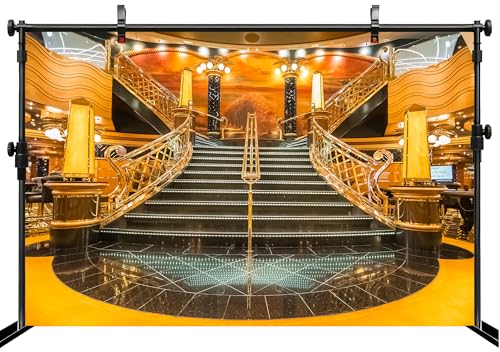 MAEQLQLM 8x6ft Luxury Cruise Ship Grand Staircase Backdrop Glamorous Interior Lobby Background for Cruise Travel Theme Party Luxury Event Decor Wallpaper Photoshoot Props - size: 8x6FT