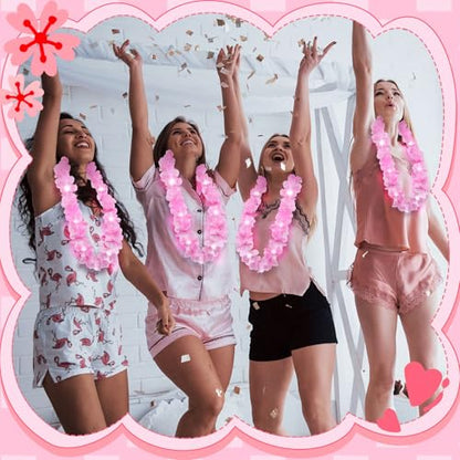 Sherr 24 Pcs LED Light Pink Leis Light up Wedding Hawaiian Leis Flower Necklace with LED Lights Beach Tropical Carnival Party Wedding Supplies Luau for Masquerade - color: Baby Pink