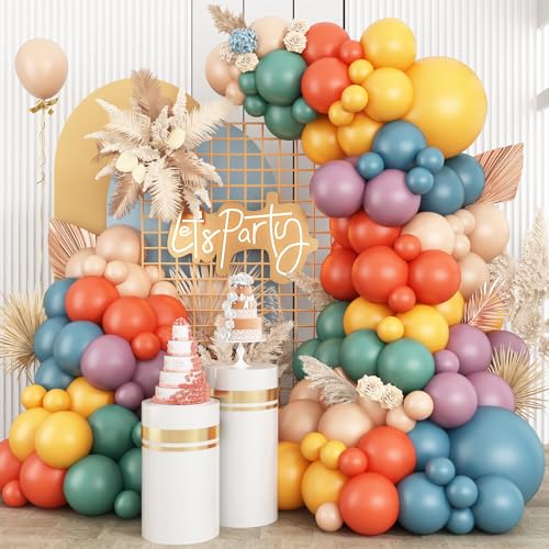 Boho Rainbow Balloon Arch Kit,Boho Balloon Garland with Colorful Retro Blue Nude Yellow Purple Orange Balloons for Sunshine Baby Shower Anniversary Party Decorations - color: Boho Rainbow